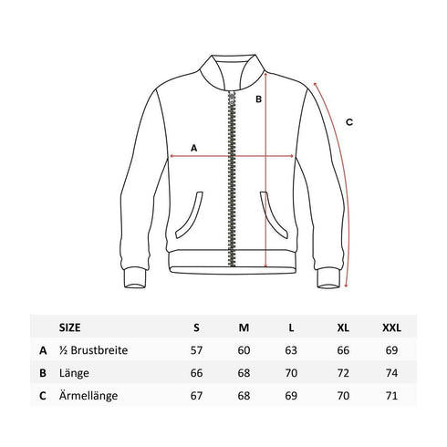 Technostoff Bomberjacke Größentabelle
